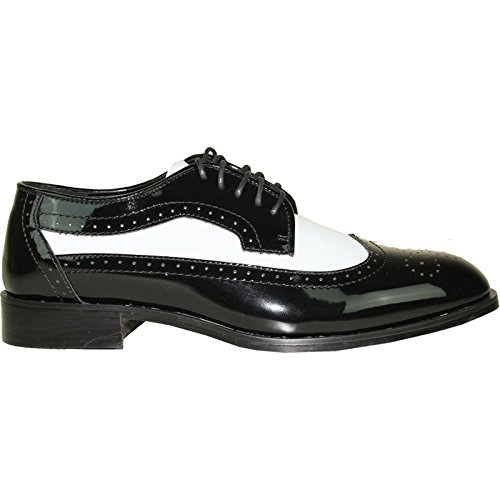 VANGELO Men Dress Shoe TAB-3 and JY03 Wing Tip Oxford Formal Tuxedo for Prom and Wedding Black and White Patent Two Tone - Wide Width Available4