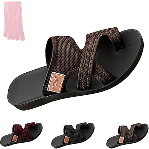 Women's Comfortable Breathable Mesh Flip Flops, Mesh Flip Flops, Lightweight Slip-On Orthopedic Sandals Non-Slip Wear-Resistant Soft-Sole Arch Support Slippers, Grey, 9