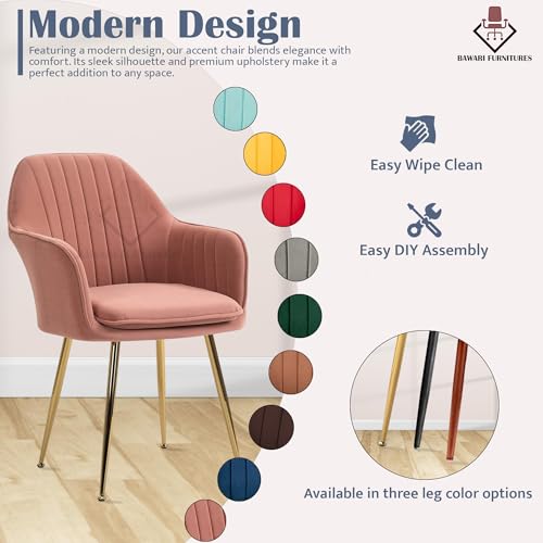 Image of Set of 2 Accent Chair for Living Room | Modern Armchair in Soft Velvet Fabric with Sturdy Legs | Premium Chair for Home Living Room Bedroom Restaurent | (Gold Legs, Pink)
