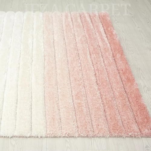 Image of Super Soft Floor Area Rug 7 x 10 Feet Soft Smooth Thick Non-Slip Fluffy Shaggy Carpet for Bedroom, Drawing, Kids Room, Office with Upto 2 Inch Microfiber High Pile (Peach Ivory B)