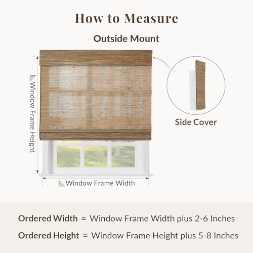 Image of TWOPAGES Natural No Drill Cordless Jute Roman Shade Customized Light Filtering Blackout Roman Blind Roman Window Shade for Windows, Bark, 1 Piece
