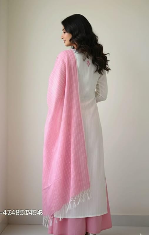 Image of Women's South Cotton Embroidery Kurti with Pants and Dupatta Set | Salwar Suit Set
