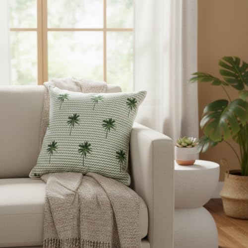 Image of Tropical Jungle Decorative Cushion Cover for Sofa & Living Room, Throw Pillow Cover, Hidden Zipper, Pack of 1