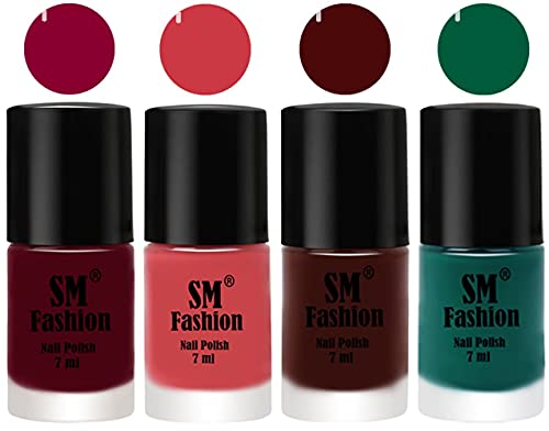 Image of Nail Polish Combo Set (Pack of 4) Quick Dry Gel Finish Nail Paint | Boysenberry,Punch Pink,Wine,Green | 7 ml Each
