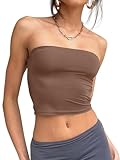 Trendy Queen Womens Tube Tops Strapless Crop Tops Basic Backless Sleeveless Going Out 2026 Spring Outfits Summer Clothes Coffee S