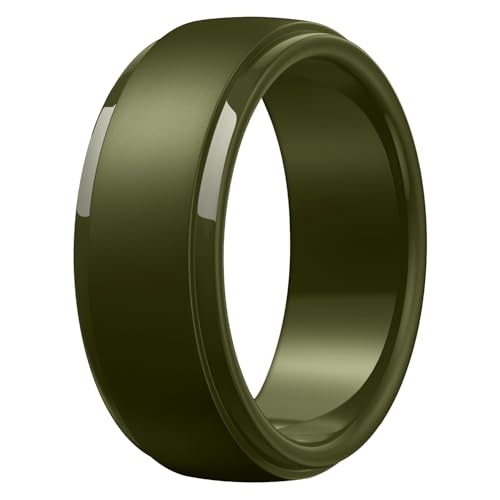 Image of Egnaro Men's Silicone Wedding Rings: Classic Black Step Edge Rubber band 10mm Wide 2.5mm Thick- Hypoallergenic for Gym /Outdoor /Gift(1 /4 /7 Variety Pack with Half Size)