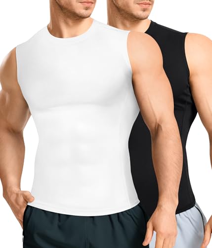 Eleady 2 Packs Compression Shirt Men Workout Shirts Athletic Base Layer Sleeveless Tank Top Slimming Undershirt