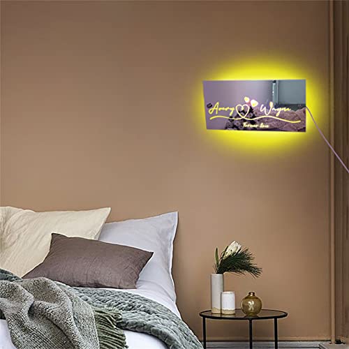 Personalized Couple Name Wall Mirror With LED Light for Living Room Bedroom - Valentine\'s Day Acrylic Lamp for Lover Girlfriend Wife (Rectangle Couple LED Light)