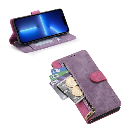 Étui portefeuille à rabat pour Samsung Galaxy S25 Plus en cuir rose rétro avec zip