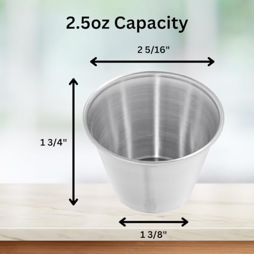 GLOBAL BASICS Stainless Steel Condiment Cups, 12 Round Sauce Cups, 1.5 oz Capacity, Dishwasher Safe - Thumbnail 3