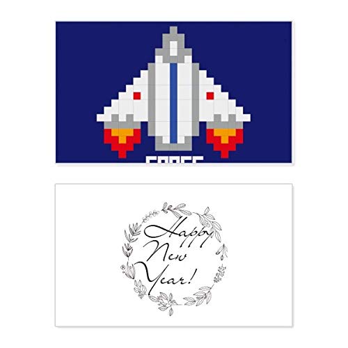 Carte de Nouvel An navire spatial pixel art pour vœux galactiques