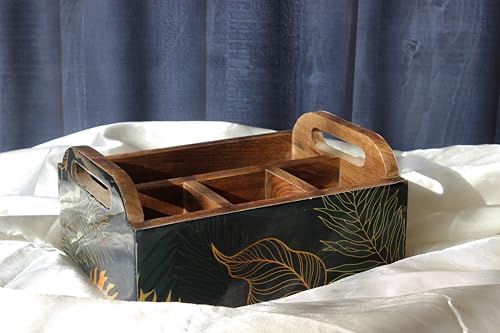 Image of Monstera Hut Leafy Gleam Mangowood Cutlery Holder | Wooden Cutlery Stand |Cutlery Spoon Stand For Dining Table Chammach Stand|Multipurpose Cutlery Holder |Size23x17x10 cm