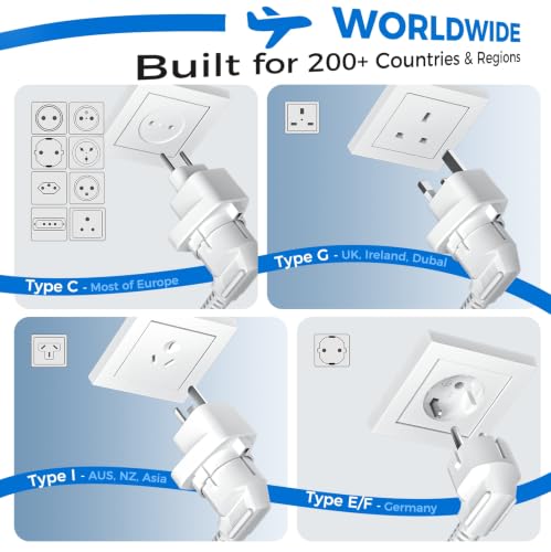 Image of 1600W Pure Sine Wave Voltage Converter US to Europe for Hair Dryer Straightener Curling Iron-220V to 110V Converter for European Travel, 6 in1 Power Converter Adapter Combo with UK /AU /EU Plug Adapters