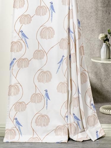Image of Tranquebar Curtain Co. Window Curtains 5 Feet, 60-65% Room Darkening,Peach-Blue Bird Print, Cotton Curtains for Window, Cotton Curtains 5 Feet Long Set of 2,BackTab Loops,Mithu (152 cm)- Set of 2