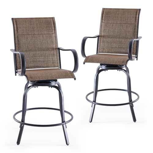 Image of Soohow Swivel Patio Bar Stools Set of 2, Outdoor Bar Stools with Paded Textilene Fabric, All Weather Outdoor Bar Height Chairs, Ergonomic Comfort Tall Swivel Patio Chair for Balcony, Poolside, Lawn