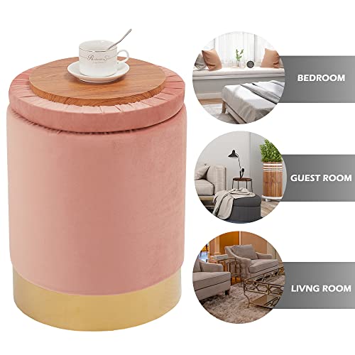 Mxfurhawa Velvet Storage Ottoman Multipurpose Footrest Stool with Metal Base Modern Round Vanity Stool Chair Ottoman Foot Stools Support 300 lbs Padded Seat for Living Room (Soybean red)