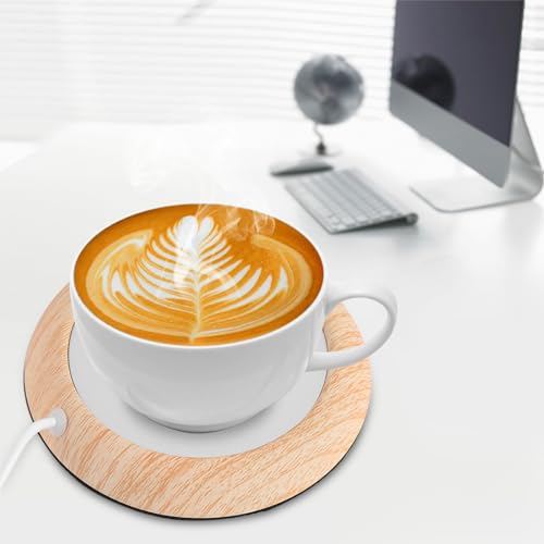 Calentador de tazas y café con grano de madera clara y tapete USB 4