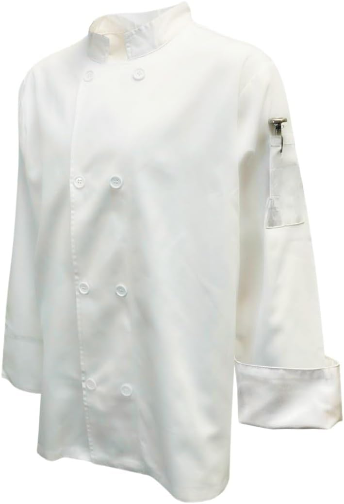 TrueCraftware- Relaxed Fit White Long Sleeve Chef Jacket with French Cuffs Small Size- Chef Jacket Chef Coat Restaurant for Food Service Bakers and Culinary Professional