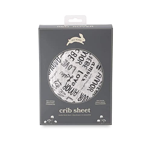 Red Rover Kids All-Cotton Muslin Fitted Crib Sheet- 52”X 28”X 9”- 100% Cotton – Machine Washable – Lightweight & Breathable – Playful Designs – Nursery, Crib, Bed – Unisex (Love Language) #TOP4