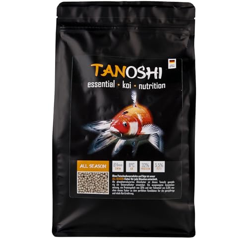 Tanoshi Koifutter - All Season 1,2 kg 6mm | Schwimmendes Ganzjahres Allein-Koifutter für ausgewogene Koi-Ernährung mit Lachsöl (6 mm)