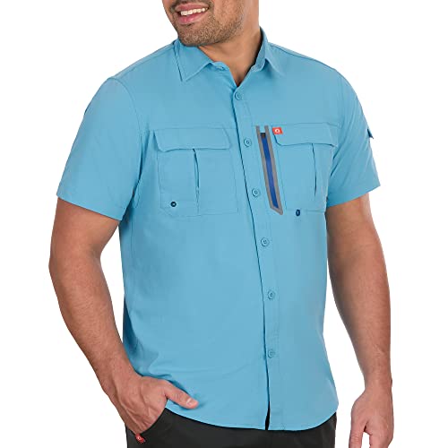 The American Outdoorsman Men's Blackfoot River Fishing Shirt, Short Sleeve Performance Sun Protective Fisherman Shirt (Ethereal Blue, Medium) #TOP2