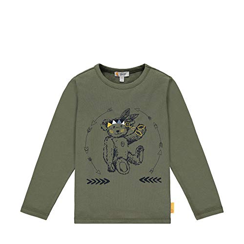 Steiff Mit Süßer teddybärapplikation T-Shirt à Manches Longues, Dusty Olive, 98 Garçon
