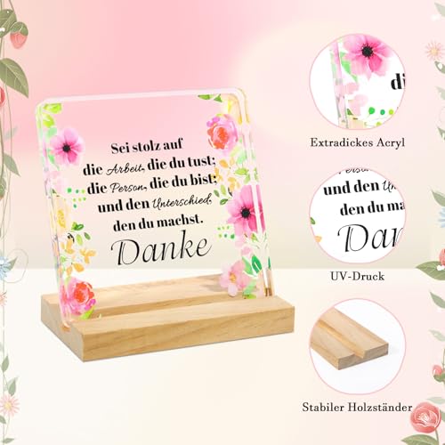 Solinorex Personalisiertes Acryl Geschenke mit Blumenmotiv, Danke Geschenk, Abschiedsgeschenk Kollegen, Dankeschön Geschenke für Frauen Männer Für Geburtstag, Weihnachten, Muttertag, 10x10,5 cm