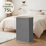 efluky Slim Laundry Hamper with Lid and Removable Bag, 75L Grey - Image 3