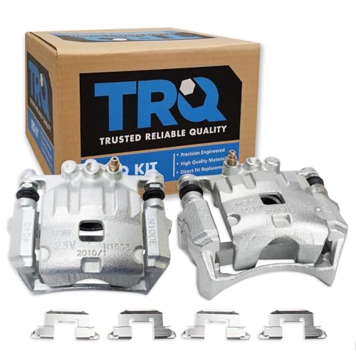 Image of TRQ Front Driver and Passenger Side Brake Caliper Set Hardware Caliper Brackets Compatible with 11-13 Ford Fiesta 14-18 Fiesta with Rear Drum Brakes 11-14 Mazda 2