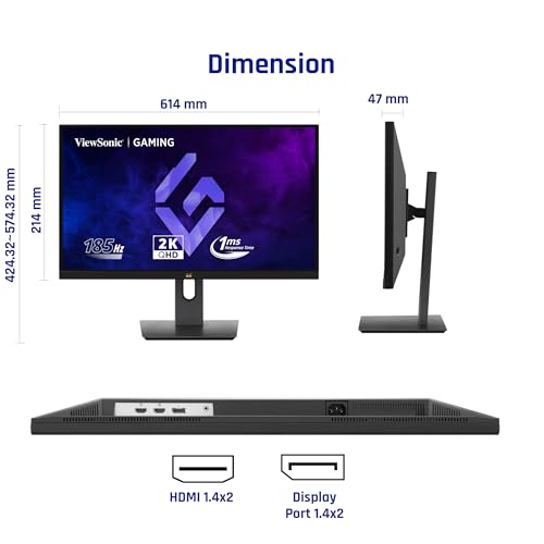 Image of ViewSonic Gaming VX2758A-2K-PRO-2 55.88 cm 27 inch | 185 Hz| IPS QHD 2K Gaming Monitor | 1ms | HDR10| FreeSync | 137% sRGB | Height Adjustment |Swivel, Tilt, Pivot | Eye Care| 2 x HDMI | DP