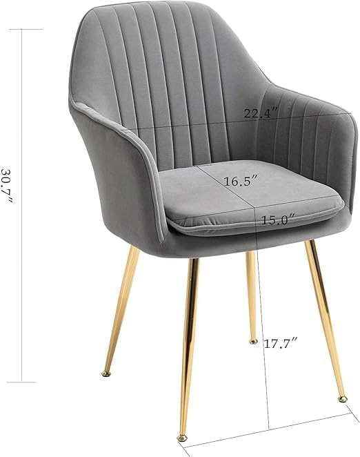 Image of Grey Velvet Chair for Home | Modern Accent Armchair in Soft Velvet Fabric with Golden Legs | Set of 2 Premium Accent Chair for Living Room Bedroom Restaurent | Grey, 2 pc
