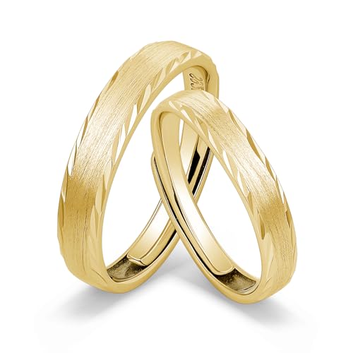 Meissa Alianzas de Plata Pareja Anillos de Boda Compromiso promesa Ajustables para Hombres y Mujeres y Unisex 3,2mm & 4mm Plata de Ley 925 Juego Nupcial Regalo (Juego de dos anillos), Oro