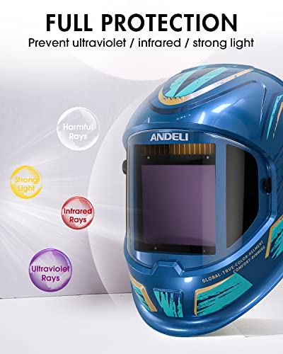 Andeli Welding Helmet,Welding Hood Auto Darkening With Large Viewing Screen 3.94"X3.74",4 Arc Sensor Clear Vision True Color Welding Mask,Comfortable Lightweight Welder Helmet(Star Blue) #TOP4