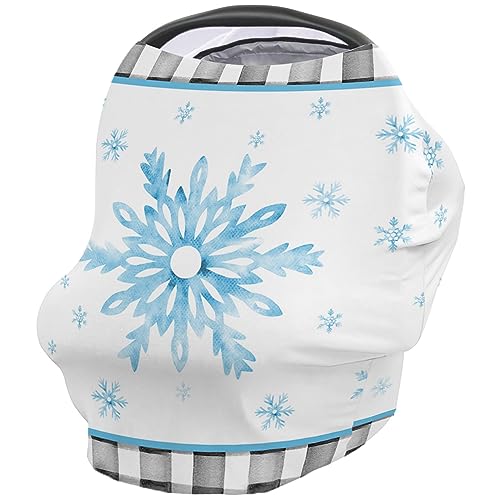 Nursing Cover for Breastfeeding Scarf, Blue Snowflake Black and White Striped Winter Baby Car Covers Super Soft Multi Use for Canopy Shopping Cart Cover Blanket Stroller Cover