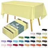 Hereisa Disposable Plastic Tablecloth 54x108 Inch Rectangle - Light Yellow, 4 Pack Waterproof & Tear-Resistant Party Table Cover for Dining, Picnic, Crafts, Holiday Decor