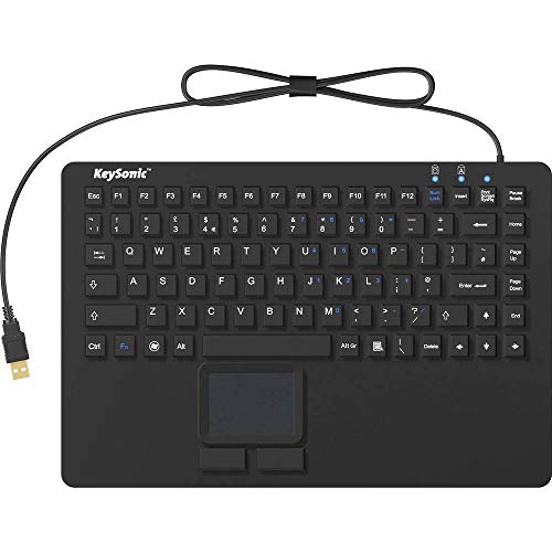 Clavier Keysonic KSK-5230 in (UK) Noir Membrane en Silicone, étanche (IPX7), pavé Tactile intégré, Boutons de Souris