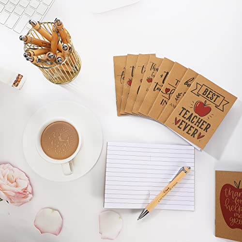 Kosiz 60 Pcs Back to School Teacher Appreciation Gift Bulk Thank You Kraft Notebooks Set Motivational Mini Journal Notebook Inspirational Bamboo Ballpoint Pen Gift for Teacher Nurse Women