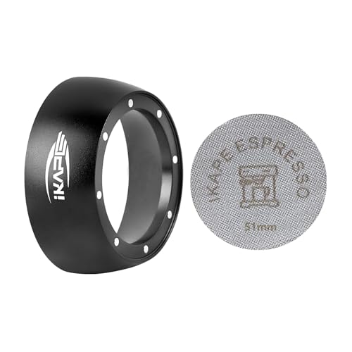 IKAPE Dosing Funnel Set Black, 51MM Espresso Dosing Ring &amp; Puck Screen Kit Compatible with 51 mm Bottomless Portafilter