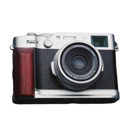 FUJIFILM 用 X-100VI 用 FUJIFILM X-100VI 専用 カメラウッドグリップ 高級檀木材 木製ハンドル メタルベース L型グリップ ハンドメイド カメラケージ 電池交換可能 (B-レッド+ホワイト)