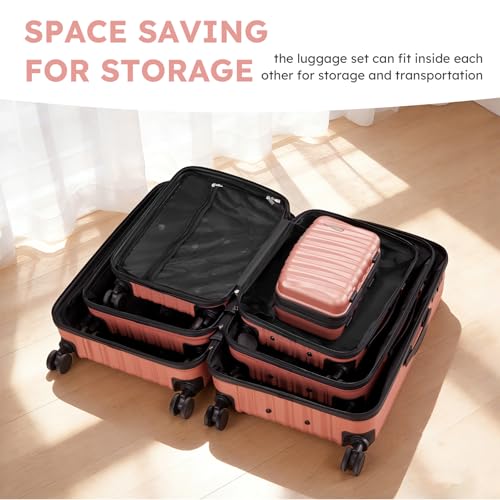 4-Piece Luggage Set (12" 19" 23" 27") ABS Hardside Suitcase Sets Seashell Arc Shape Checked Travel Suitcase Sets with Spinner Wheels by Suitour - Image 8