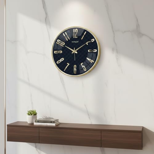 Image of RANDOM Silent Wall Clock, Non-Ticking Quartz Movement, Foiling Ring and 3D Numbers (Blue)