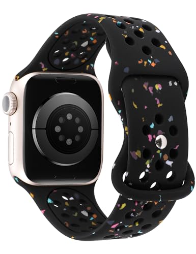 W-RARA Sport Bands Compatible with Apple Watch Band 38/40/41/42mm for Women Men, Recycled Plastic Soft Breathable Silicone Strap for iWatch Series 11 10 9 8 7 6 5 4 SE 3 2 1, Black