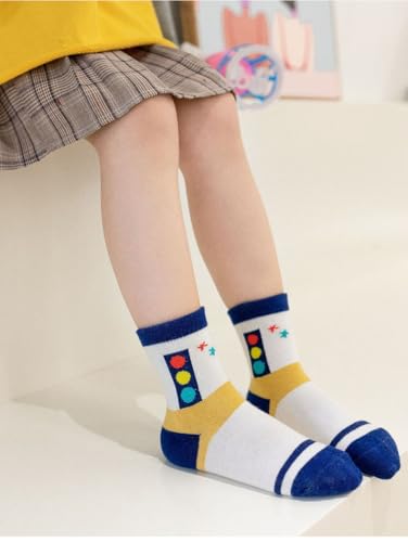 Image of Colourful Socks for Kids, Crew length, Soft Pure Cotton, Lightweight & Breathable, 1 to 9 Years, Pack of 5, Designer socks