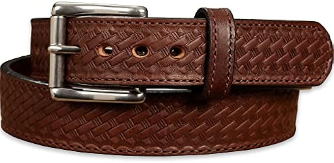 Bullhide Belts Mens Leather Belt, Genuine Leather, Basket Weave Steel Core Reinforced Belts, 1.50" Wide, Made in the USA