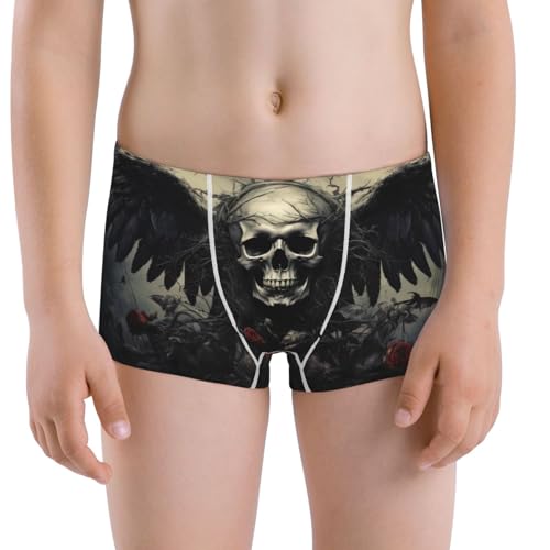 Boys' Cotton Boxer Brief Soft Underwear-Vintage Winged Rose Skull