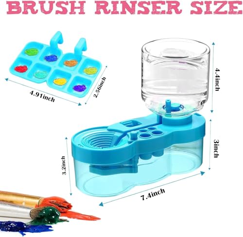 Image of Parssufy Paint Brush Cleaner with Paint Tray, 6-in-1 Water Circulation Rinser Paintbrush Cleaner with Drain & Brush Holder, Watercolor Dispenser & Paint Palette, Paint Brush Washer (Blue)