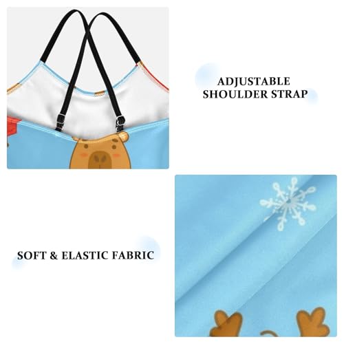 Girls One Piece Swimsuits Cute Winter Capybara on Blue Sport Halter Swimwear Beach Bathing Suit,9-10T3