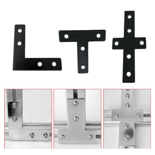 Image of 10 Sets 2020 Series Aluminum Extrusion Profile T Brackets Black Right Angle Joint Plate with M5 T Slot Nuts and Bolts Hardware for 2020 2040 V Slot Extruded Aluminum Connectors Accessories