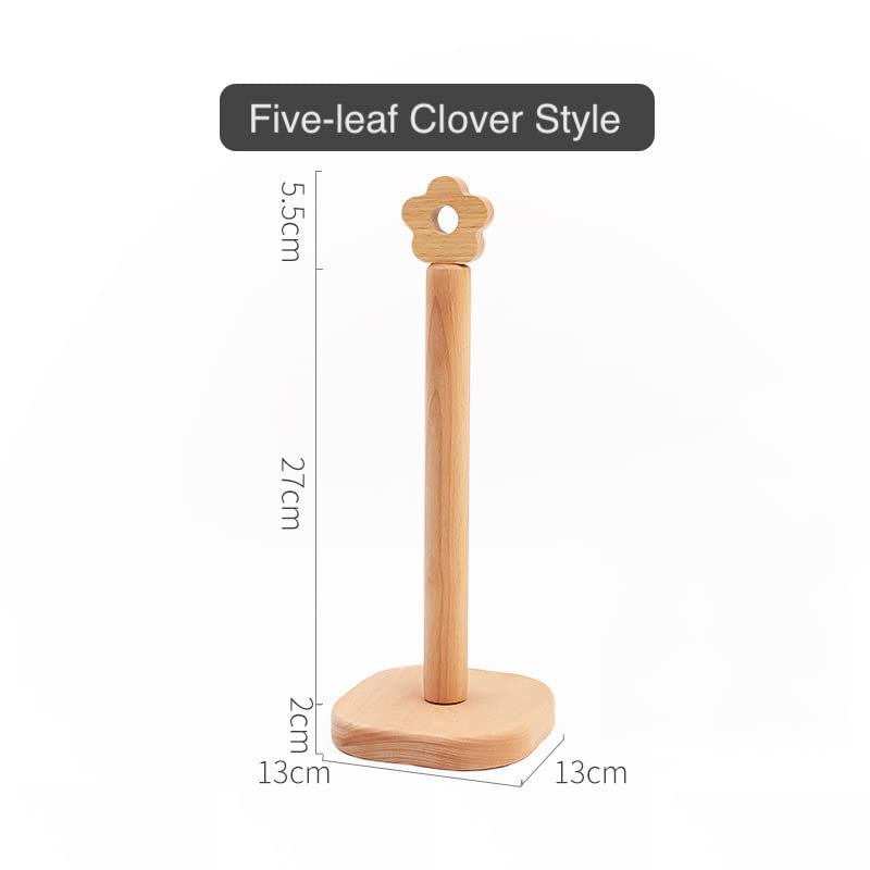 Kitchen Roll Holder, Wooden Paper Towel Holder Free Standing, Cute Five-leaf Clover Kitchen Roll Stand, Natural Wood - Image 2