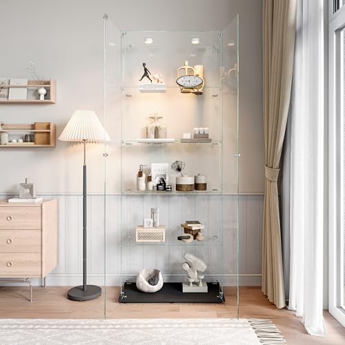 Vitrine en Verre à 5 étagères, Armoire de Collection avec LED, Vitrine sur pied avec 2 Portes et Serrure, Meuble Vitrine Verre pour Collection, Salon,...